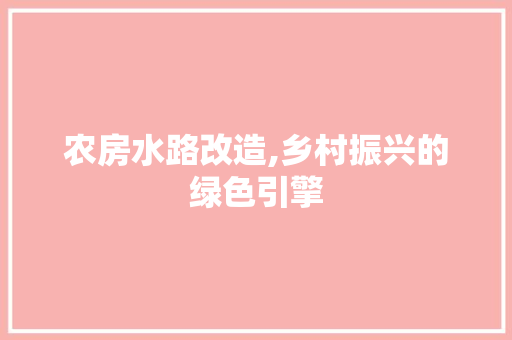 农房水路改造,乡村振兴的绿色引擎