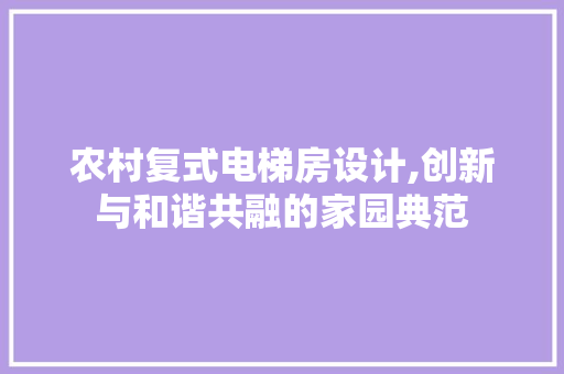 农村复式电梯房设计,创新与和谐共融的家园典范