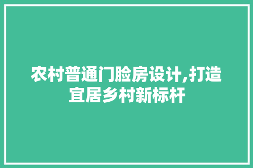 农村普通门脸房设计,打造宜居乡村新标杆
