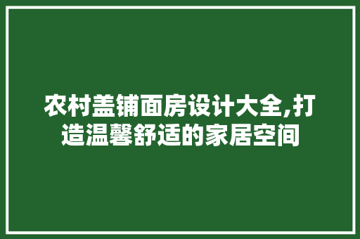 农村盖铺面房设计大全,打造温馨舒适的家居空间