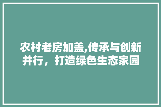农村老房加盖,传承与创新并行，打造绿色生态家园