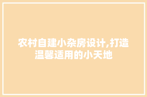 农村自建小杂房设计,打造温馨适用的小天地
