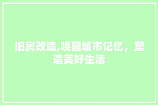 旧房改造,唤醒城市记忆，塑造美好生活
