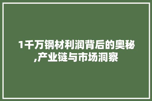 1千万钢材利润背后的奥秘,产业链与市场洞察