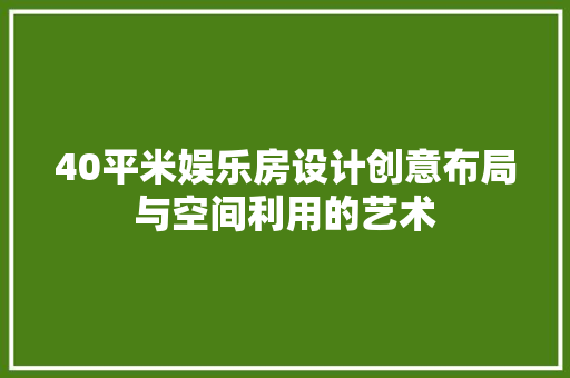 40平米娱乐房设计创意布局与空间利用的艺术