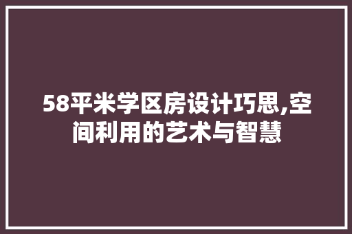 58平米学区房设计巧思,空间利用的艺术与智慧