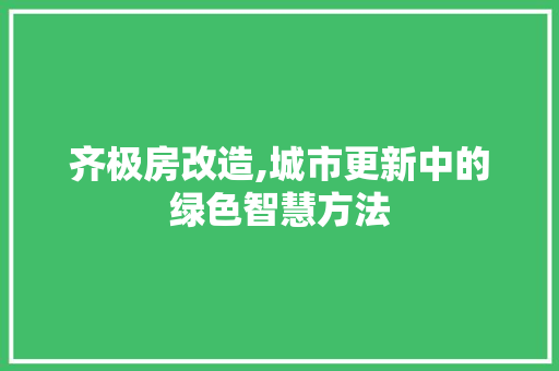 齐极房改造,城市更新中的绿色智慧方法