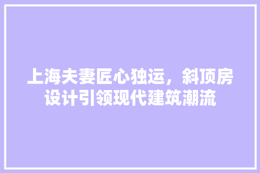 上海夫妻匠心独运，斜顶房设计引领现代建筑潮流