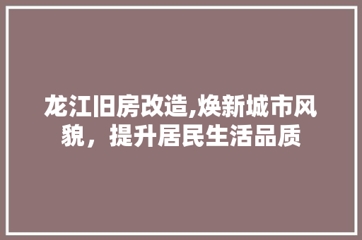 龙江旧房改造,焕新城市风貌，提升居民生活品质