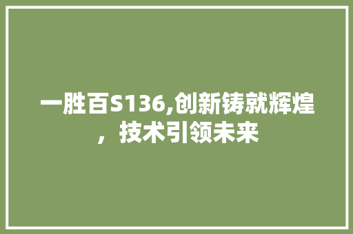一胜百S136,创新铸就辉煌，技术引领未来