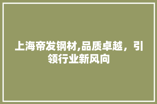 上海帝发钢材,品质卓越，引领行业新风向