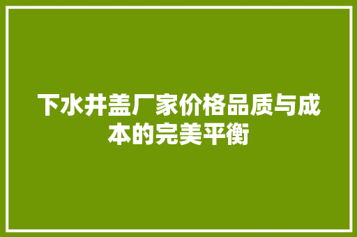 下水井盖厂家价格品质与成本的完美平衡