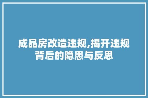 成品房改造违规,揭开违规背后的隐患与反思