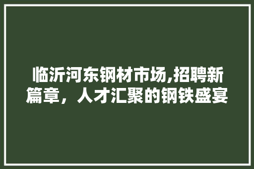 临沂河东钢材市场,招聘新篇章，人才汇聚的钢铁盛宴