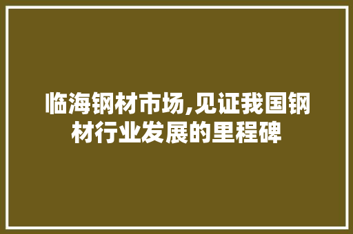 临海钢材市场,见证我国钢材行业发展的里程碑