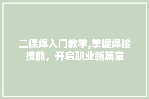 二保焊入门教学,掌握焊接技能，开启职业新篇章