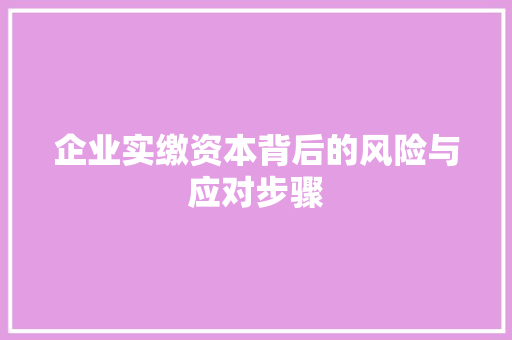企业实缴资本背后的风险与应对步骤