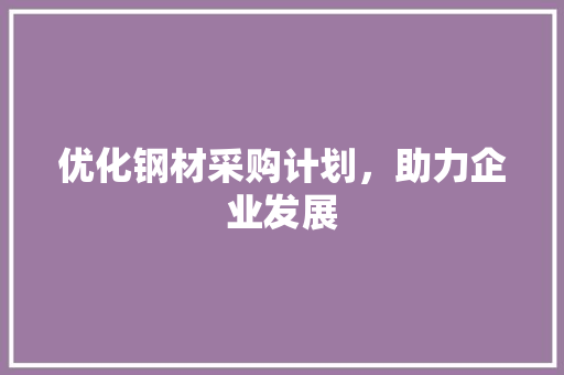 优化钢材采购计划，助力企业发展