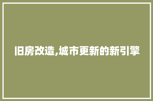 旧房改造,城市更新的新引擎