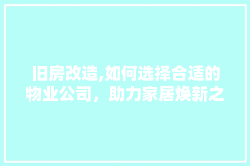 旧房改造,如何选择合适的物业公司，助力家居焕新之旅