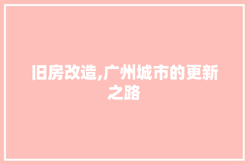 旧房改造,广州城市的更新之路