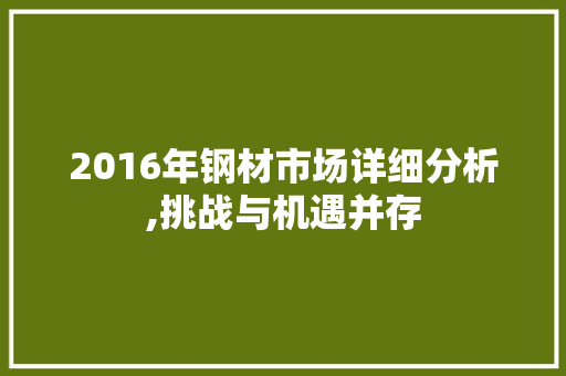 2016年钢材市场详细分析,挑战与机遇并存