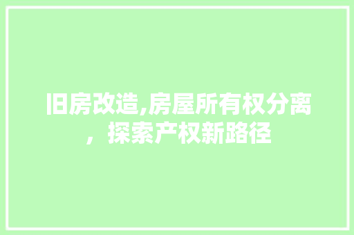 旧房改造,房屋所有权分离，探索产权新路径