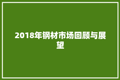 2018年钢材市场回顾与展望