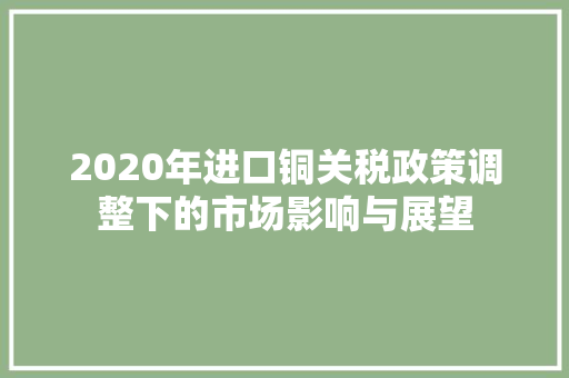 2020年进口铜关税政策调整下的市场影响与展望