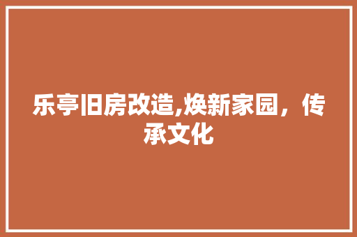 乐亭旧房改造,焕新家园，传承文化