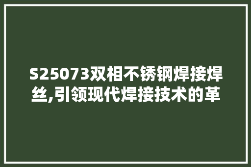 S25073双相不锈钢焊接焊丝,引领现代焊接技术的革新之路