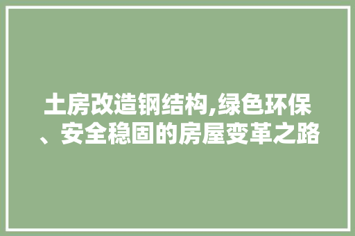 土房改造钢结构,绿色环保、安全稳固的房屋变革之路