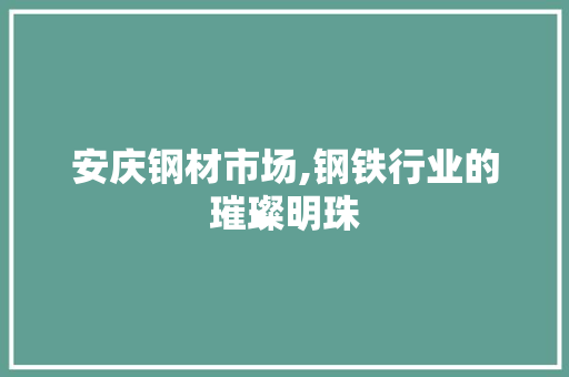 安庆钢材市场,钢铁行业的璀璨明珠