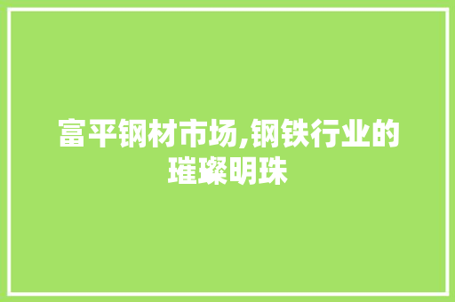 富平钢材市场,钢铁行业的璀璨明珠