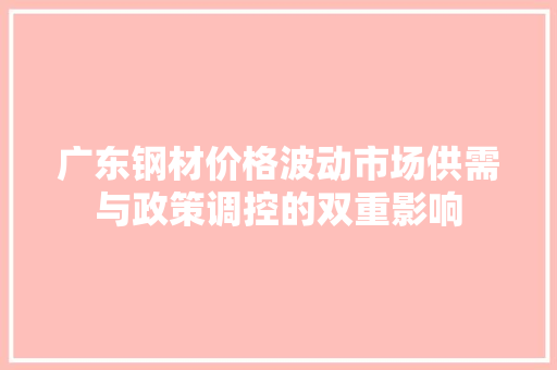 广东钢材价格波动市场供需与政策调控的双重影响
