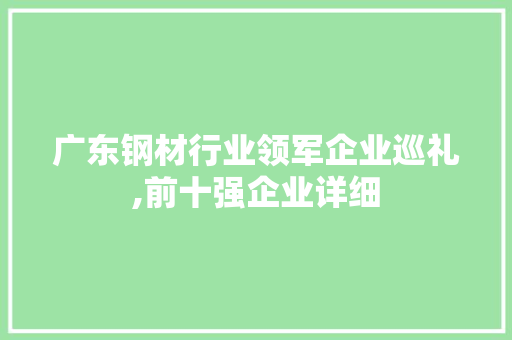 广东钢材行业领军企业巡礼,前十强企业详细