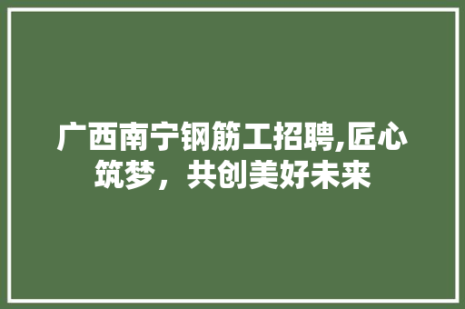 广西南宁钢筋工招聘,匠心筑梦，共创美好未来