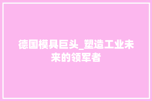 德国模具巨头_塑造工业未来的领军者
