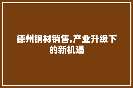 德州钢材销售,产业升级下的新机遇