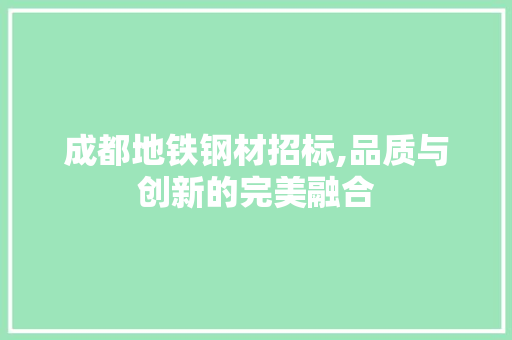 成都地铁钢材招标,品质与创新的完美融合