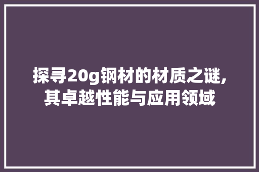 探寻20g钢材的材质之谜,其卓越性能与应用领域
