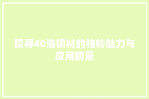 探寻40洛钢材的独特魅力与应用前景