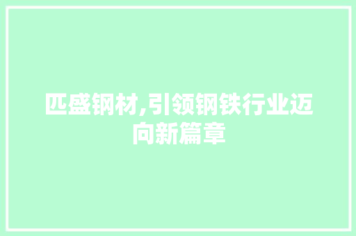 匹盛钢材,引领钢铁行业迈向新篇章