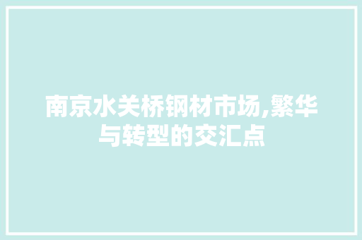 南京水关桥钢材市场,繁华与转型的交汇点