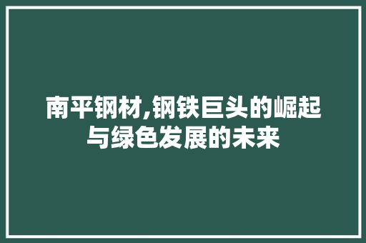 南平钢材,钢铁巨头的崛起与绿色发展的未来