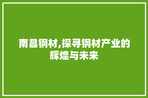 南昌钢材,探寻钢材产业的辉煌与未来