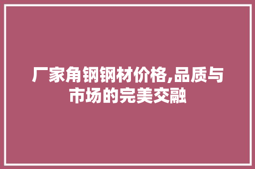 厂家角钢钢材价格,品质与市场的完美交融