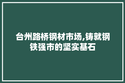台州路桥钢材市场,铸就钢铁强市的坚实基石