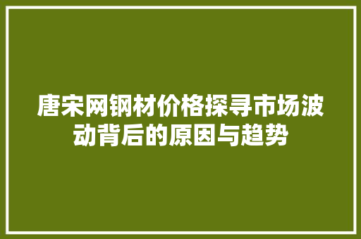 唐宋网钢材价格探寻市场波动背后的原因与趋势