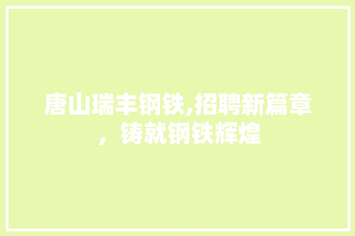 唐山瑞丰钢铁,招聘新篇章，铸就钢铁辉煌